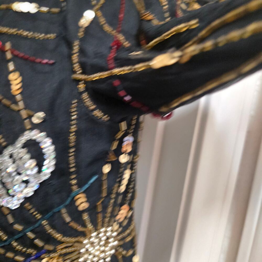 Laurence Kazar Vintage Black Silk Beaded Sequin Fireworks Evening Jacket - Picture 9 of 14